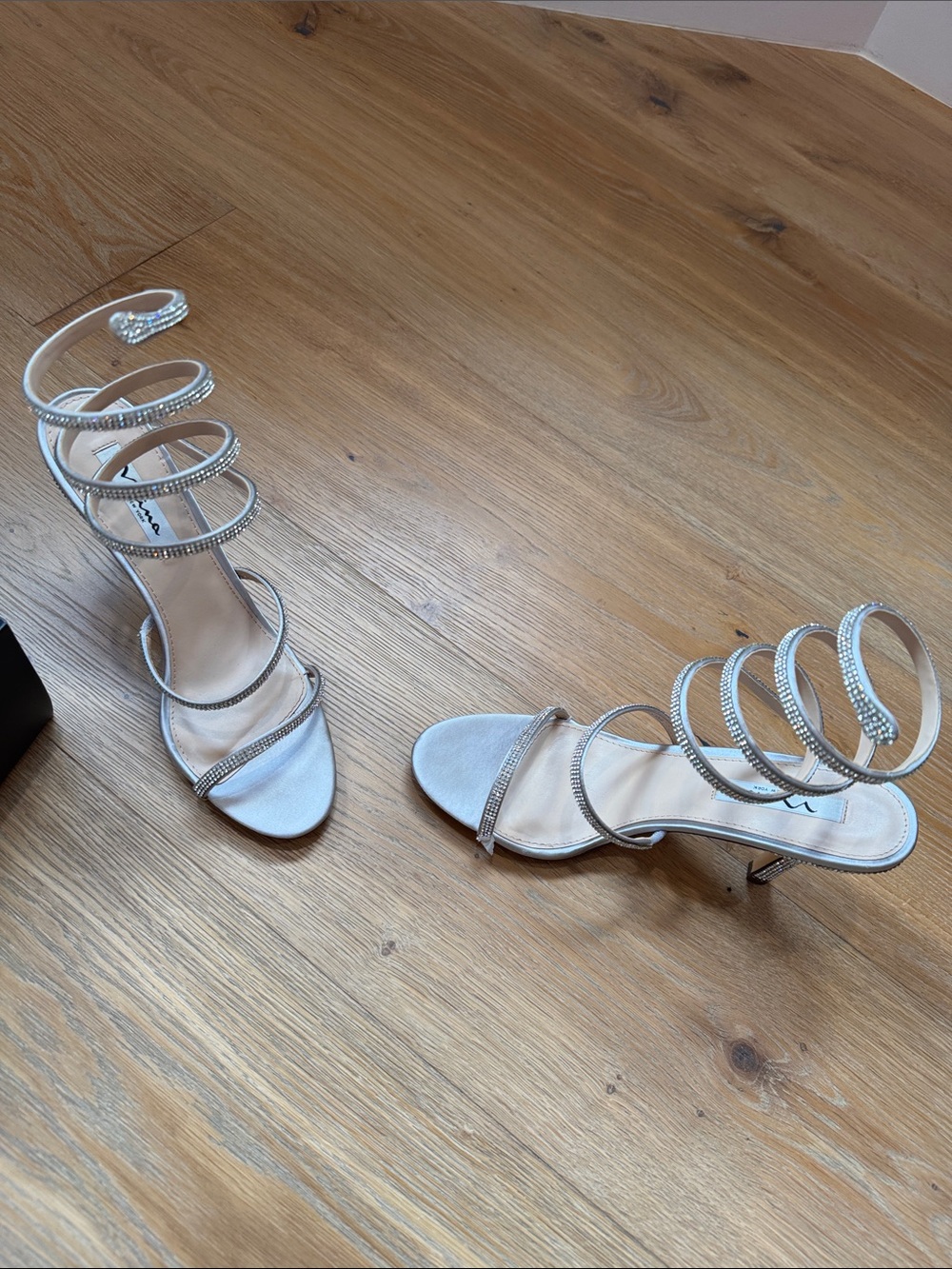 Nina Silver Crystal Spiral Strappy Heels